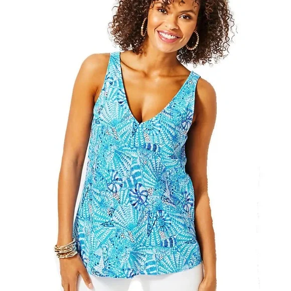 Lilly Pulitzer Florin Sleeveless Linen - Amalfi Blue by the Seashore Tank EUC - Picture 4 of 6
